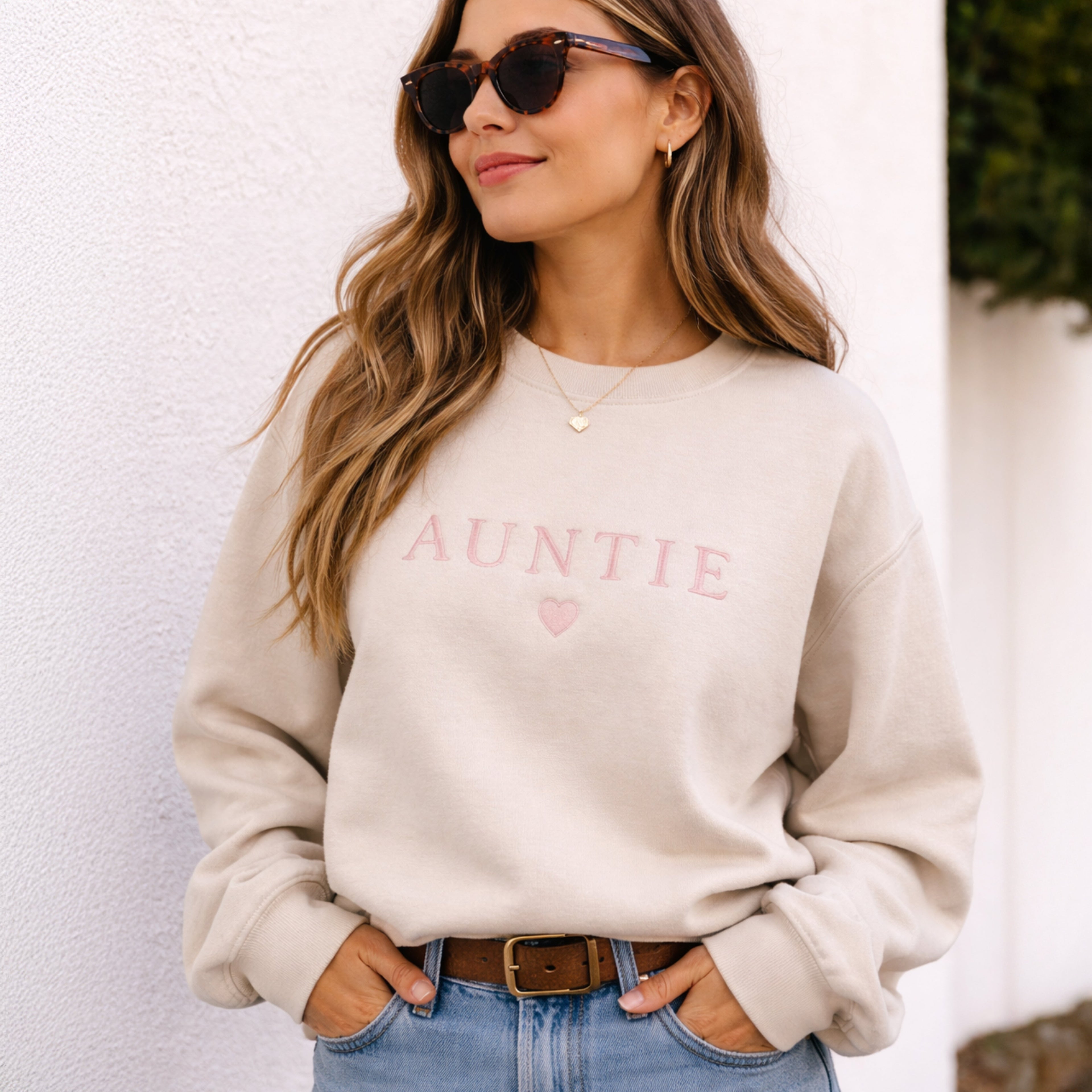 Custom Embroidered Auntie Sweatshirt with Heart