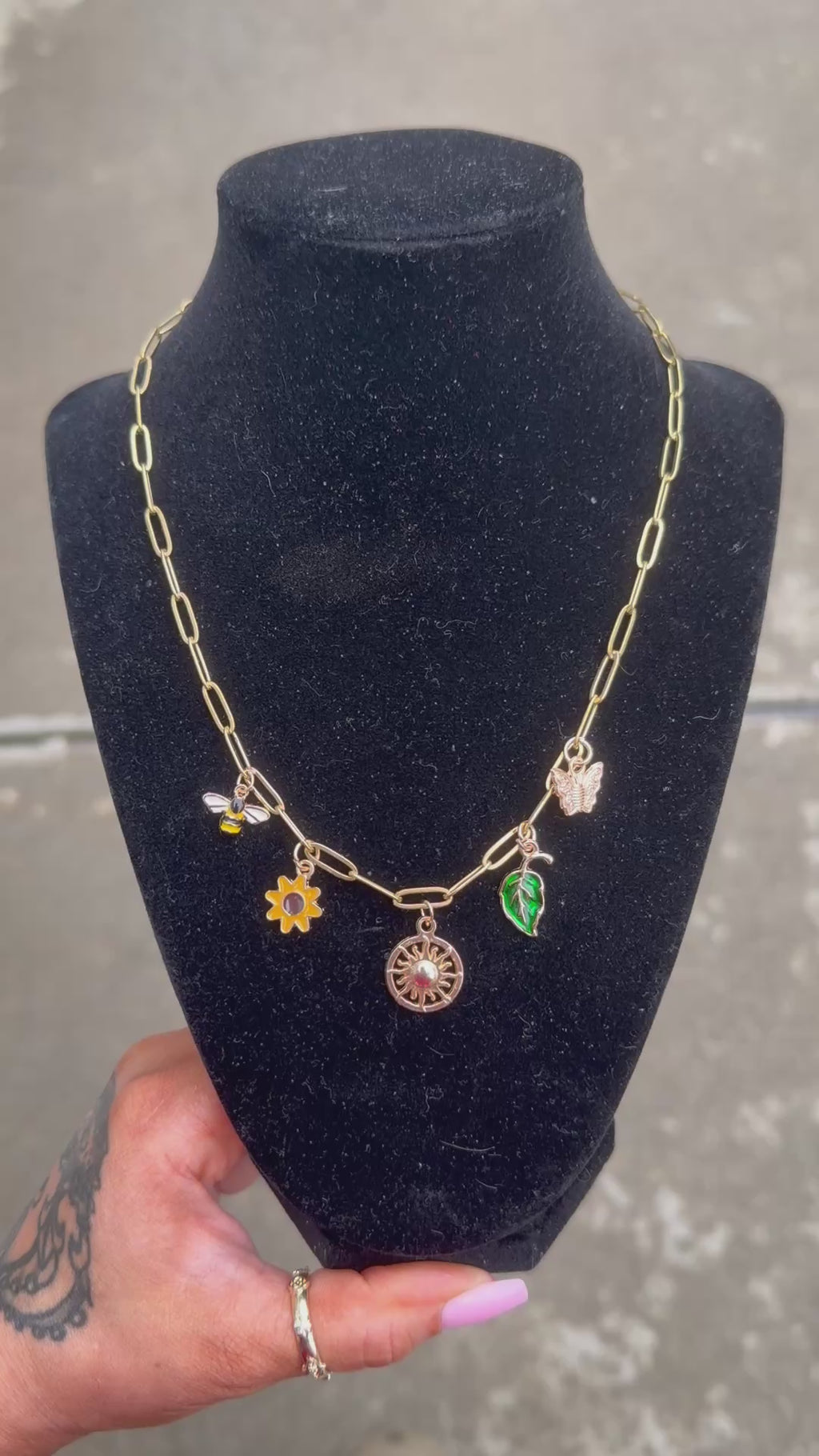 Garden Glow Charm Necklace – Gold Paperclip Chain