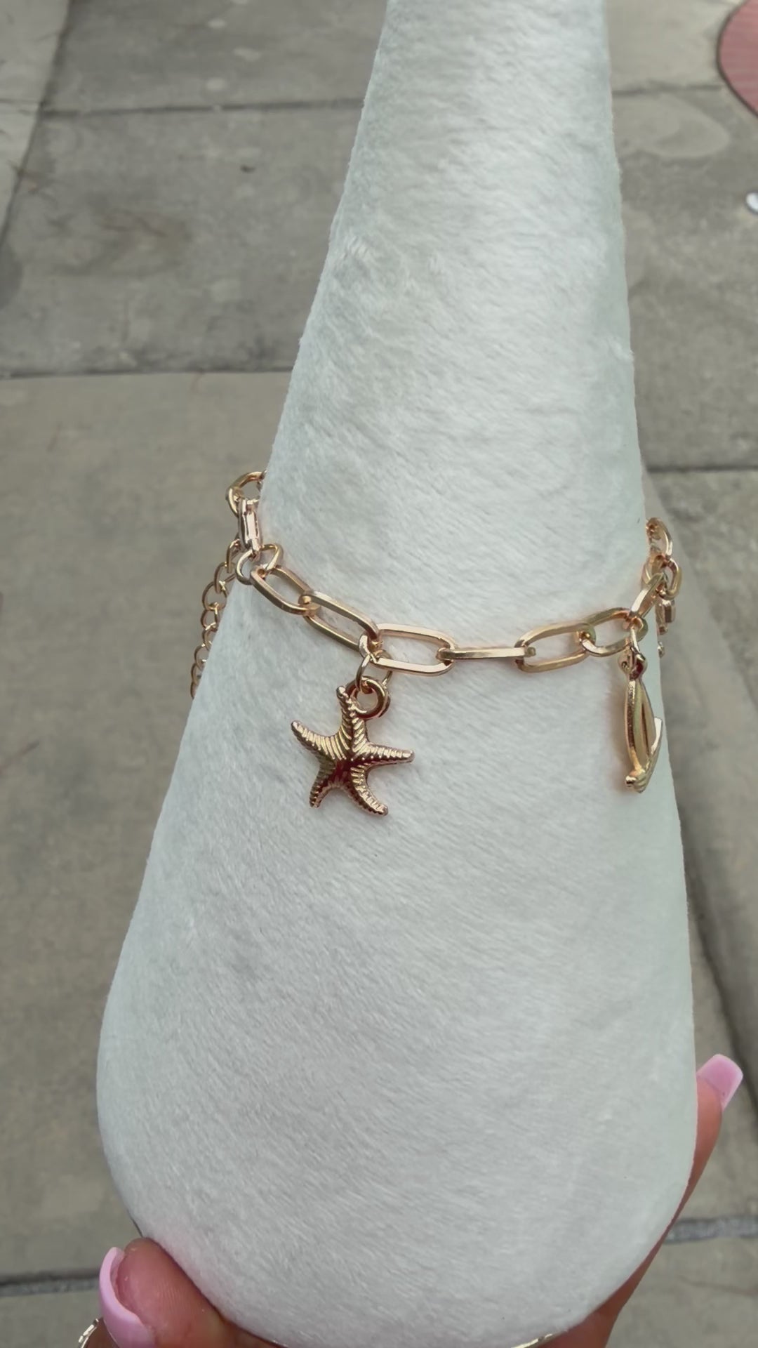 Coastal Charm Bracelet – Gold Paperclip Chain with Ocean Charms